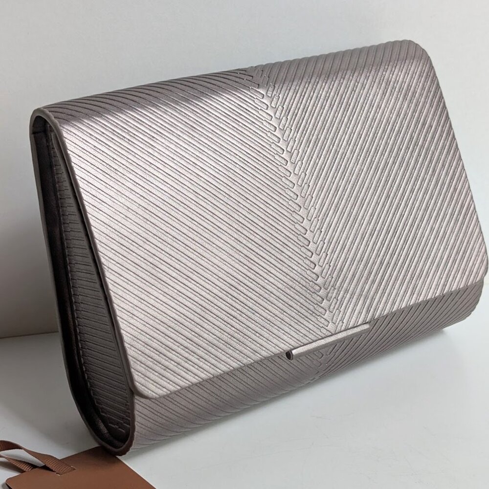 AMPM Silver Faux Leather Zehra Metallic Linear Pattern Clutch - Picture 2 of 13